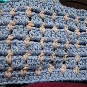 Handmade Blue and Light Gray Crochet Blanket